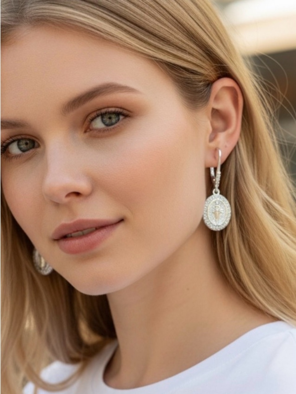 The Mother Mary Lever Back Earrings - Moissanite and 925 Sterling Silver NWOT